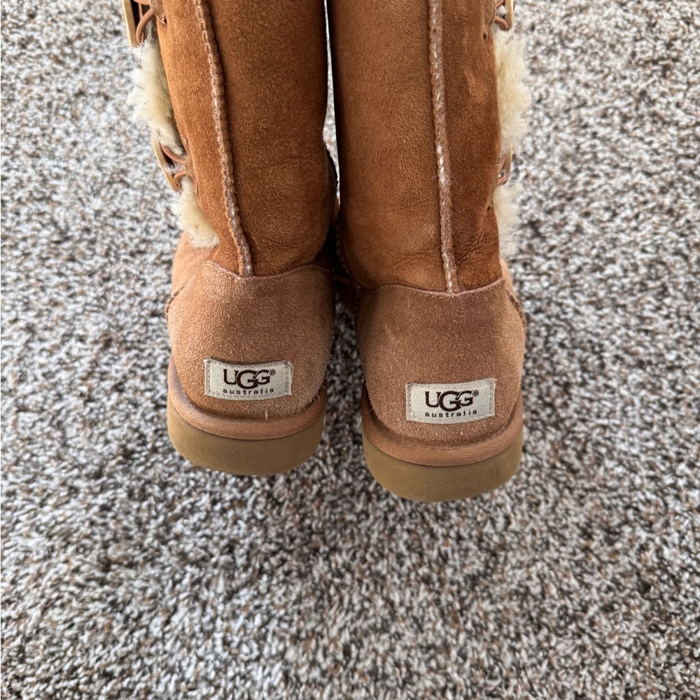 UGG Triple Bailey Button Chestnut Tan Tall Boots - Picture 3 of 7